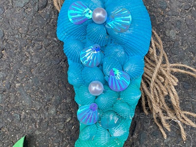 Mô hình Nàng tiên cá Handmade vỏ sò ốc [Bằng gỗ - 3 màu] KT53x14cm MOHINH-PCB-02